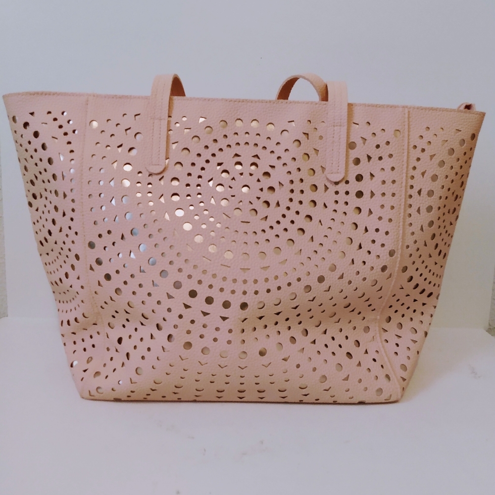 Bath & Body Works Pink Silver Faux Leather Tote
